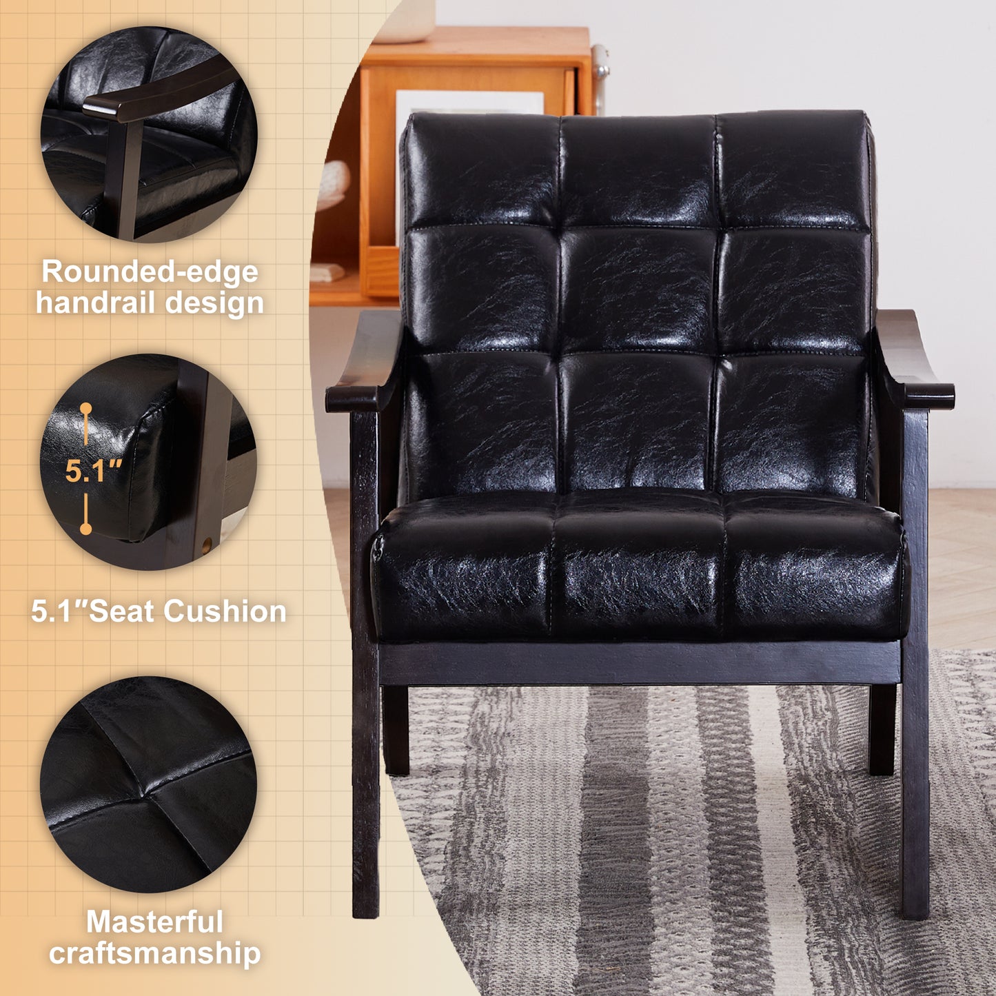 Modern High Back Armchair - Antique Black PU Leather