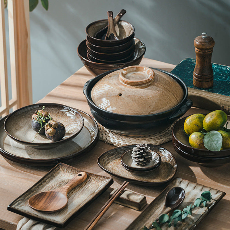 Heat Resistant Ceramic Storage Jar with Wood Texture - Modern Japanese Style