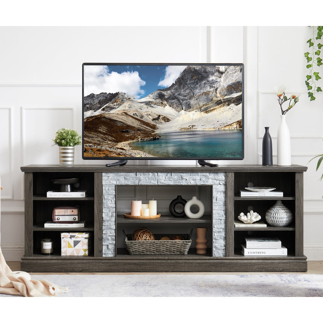 Modern Grey TV Stand with Faux Stacked Stone - 70.12"