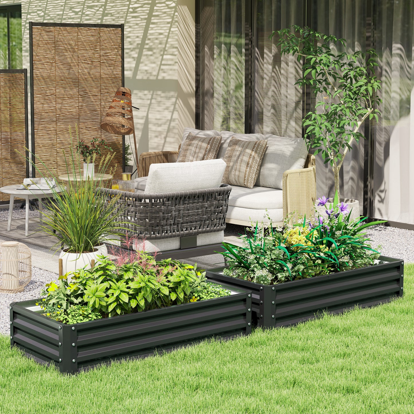 Galvanized Steel Raised Garden Bed 4x2x1 ft Outdoor Planter Box for Vegetables Herbs