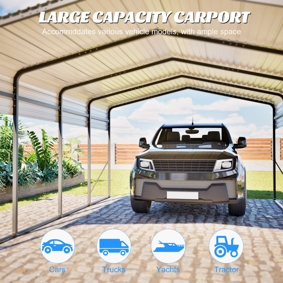 Heavy Duty Galvanized Steel Carport Canopy with Waterproof Roof - Large Capacity Shelter