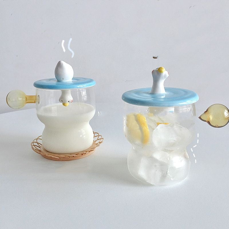 Heat-Resistant Glass Coffee Cup with Handle and Lid - Transparent