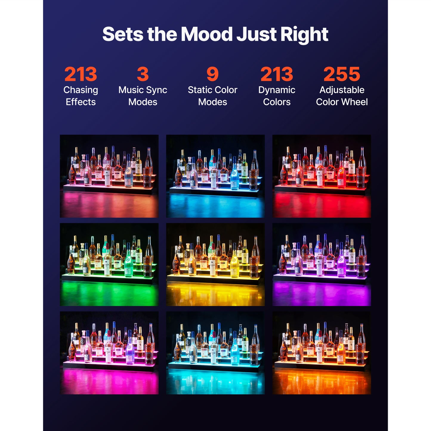 LED Liquor Bottle Display Shelf with Remote & App Control - 3 Tiers, 40 Inch, Acrylic Illuminated Bar Decor for 30-39 Bottles