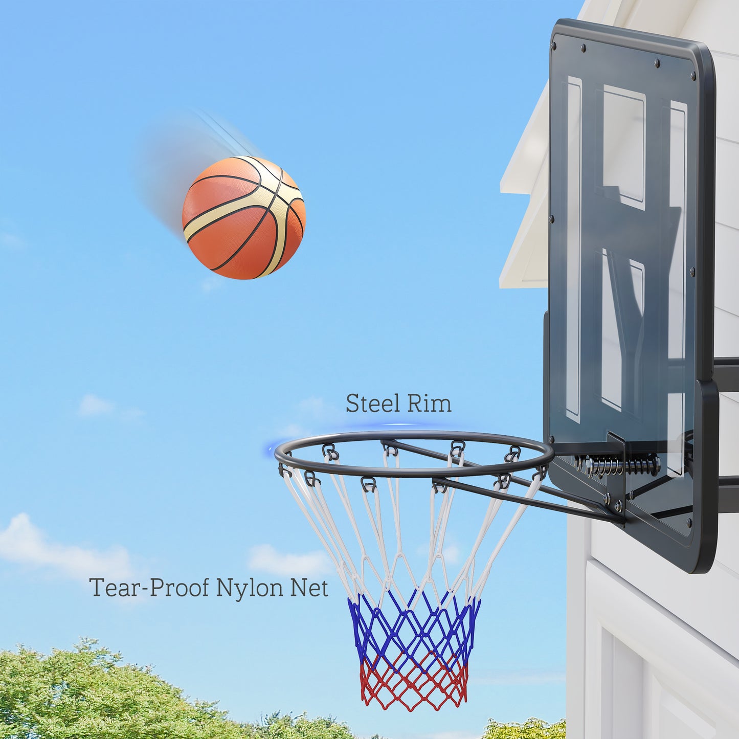 Wall Mounted Basketball Hoop with 43" Shatter Resistant Backboard - Black