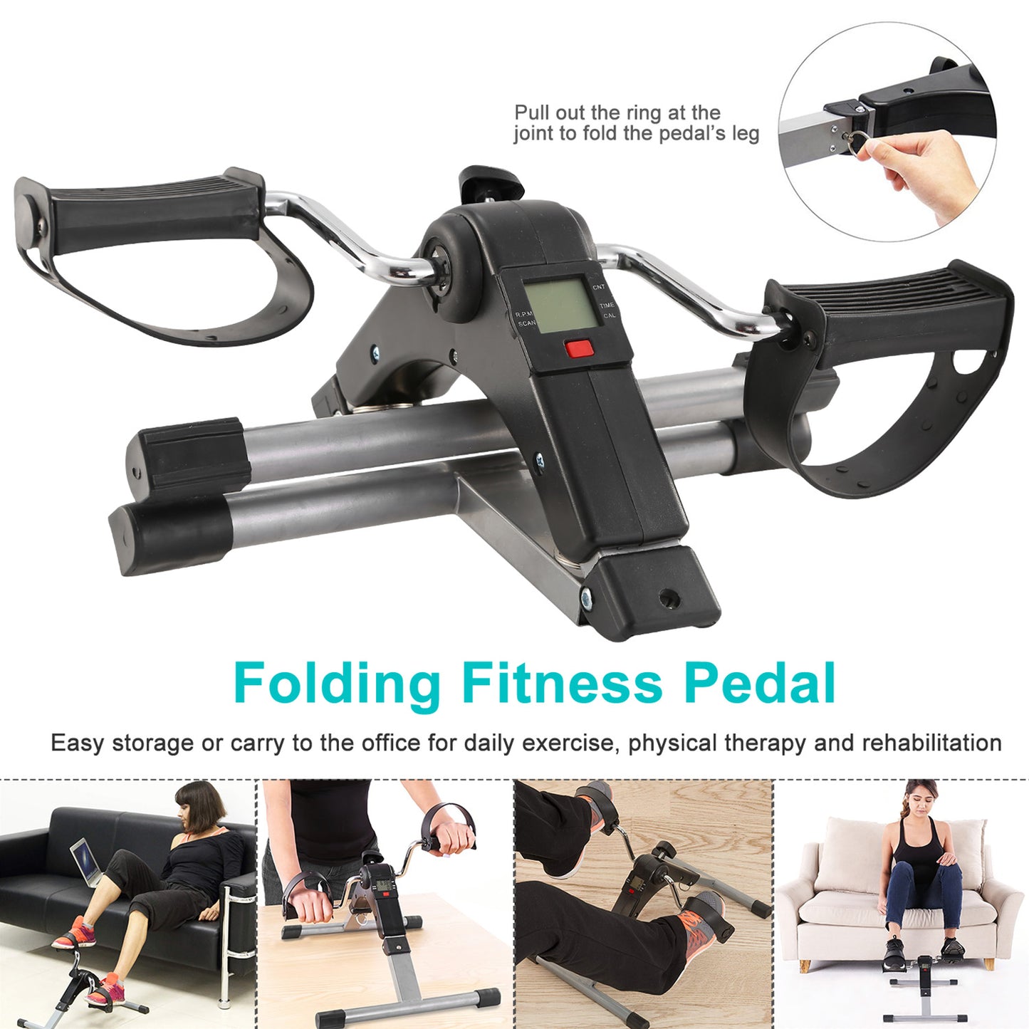 Foldable Pedal Exerciser with LCD Display for Home Office Gym