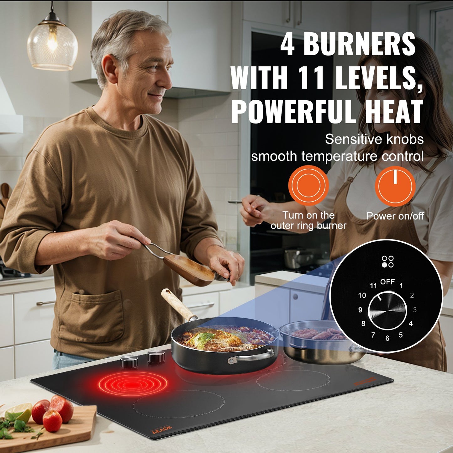 4-Burner Built-In Electric Cooktop - 23.2x20.5 Inch Ceramic Stove, Black
