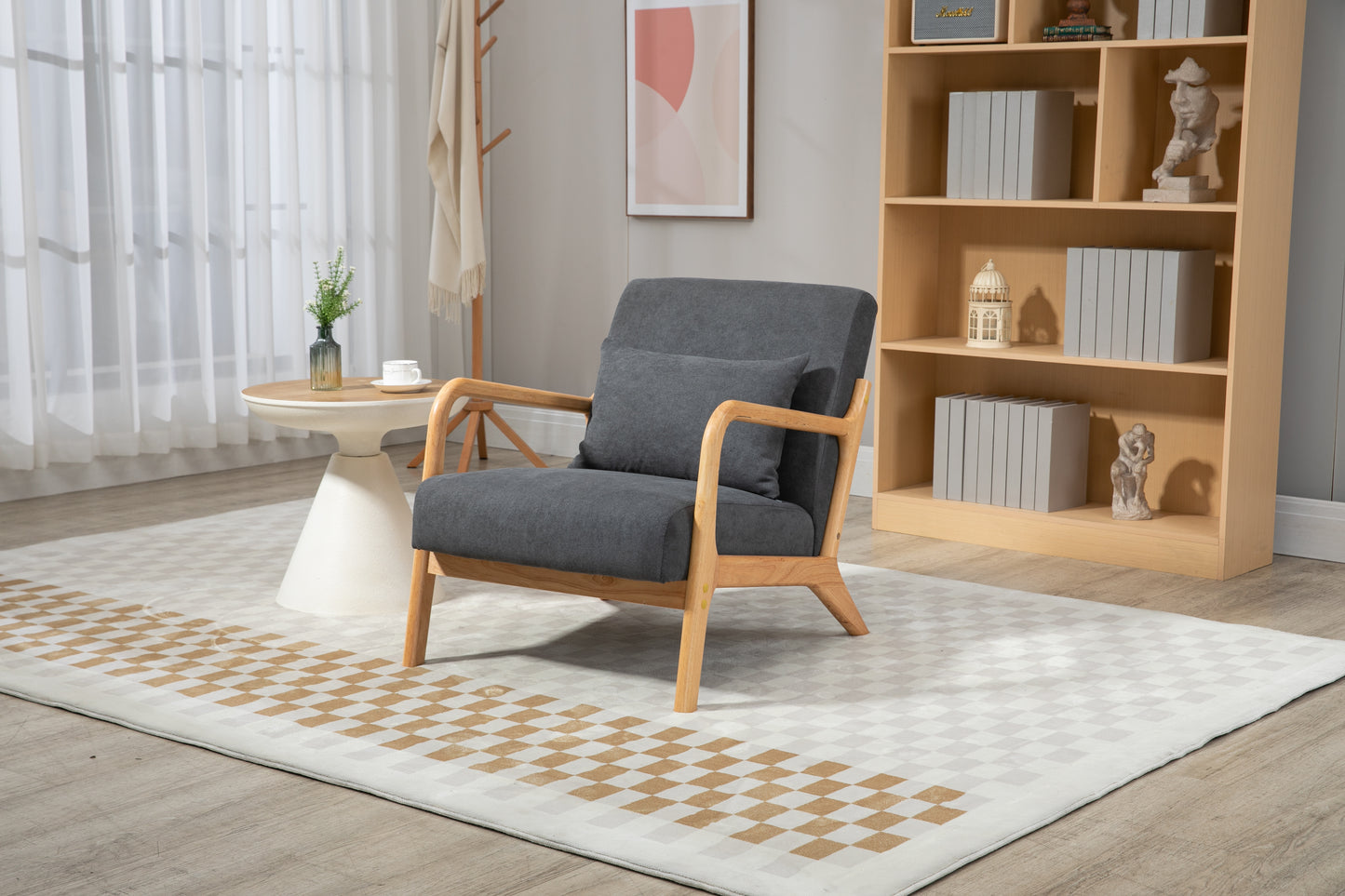 Mid Century Modern Accent Chair - Antique Grey Upholstered