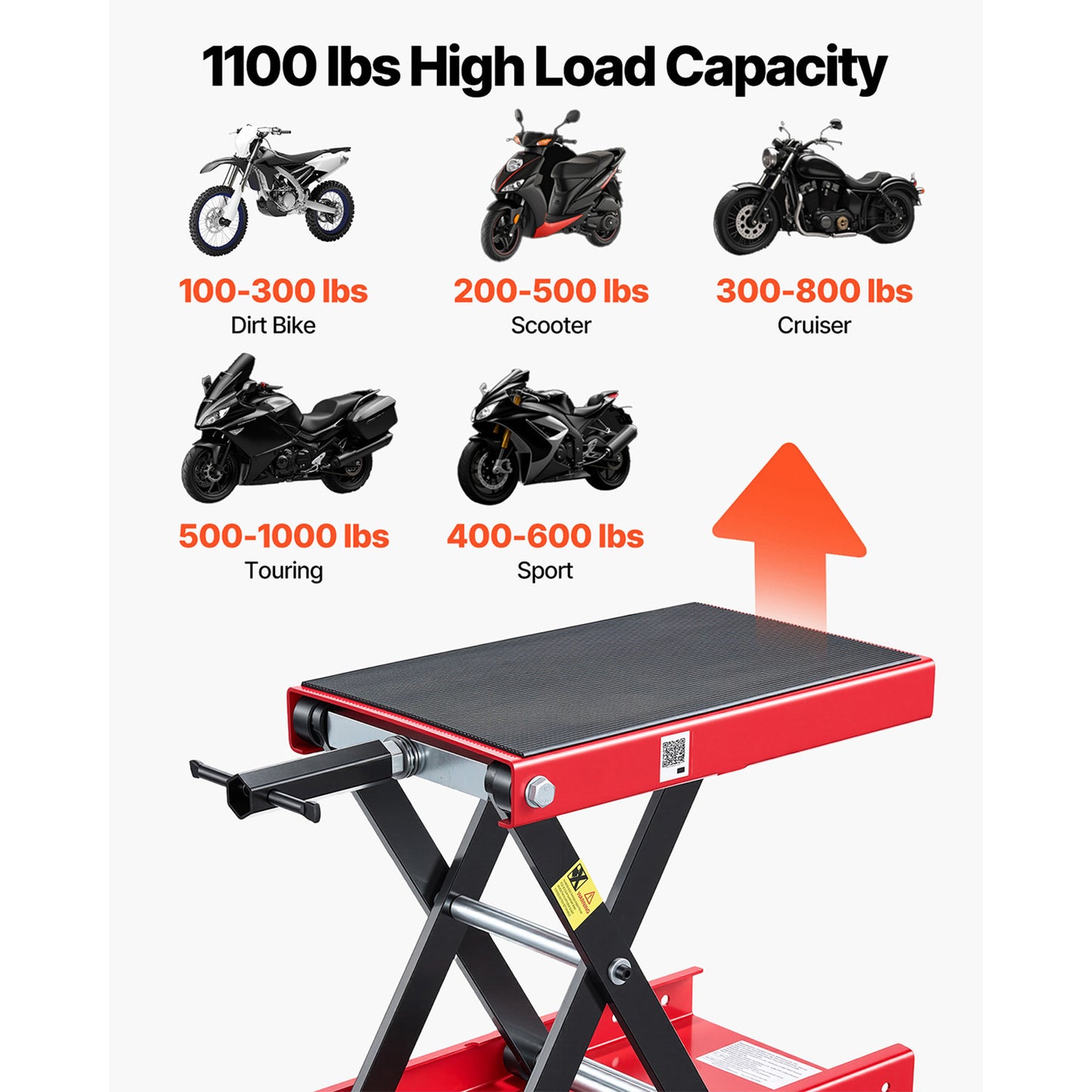Motorcycle Lift Jack 1100 Lb Steel Scissor Stand with Wide Deck & Lock Pin