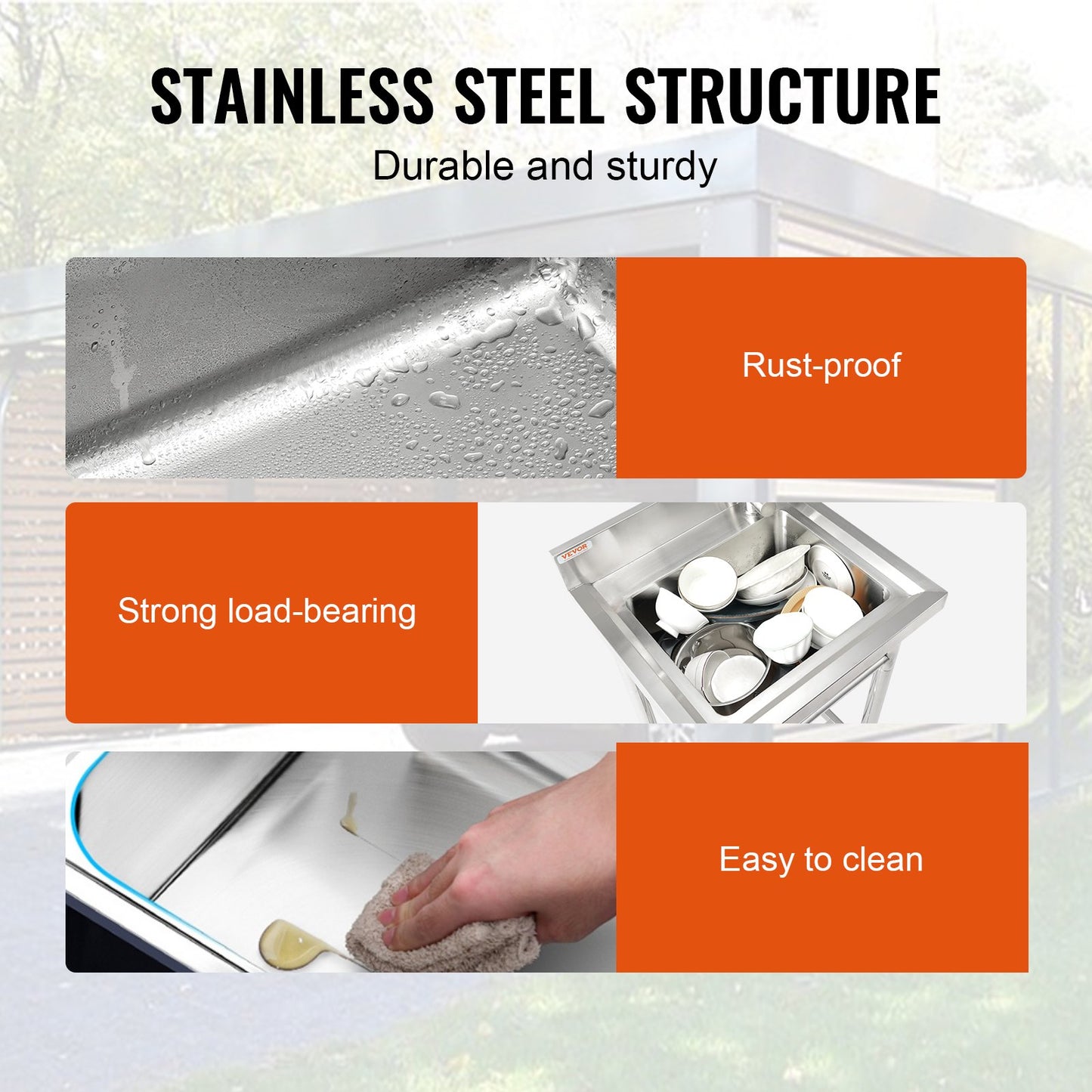 Stainless Steel Utility Sink with Faucet - 16 x 13 x 8.7 In