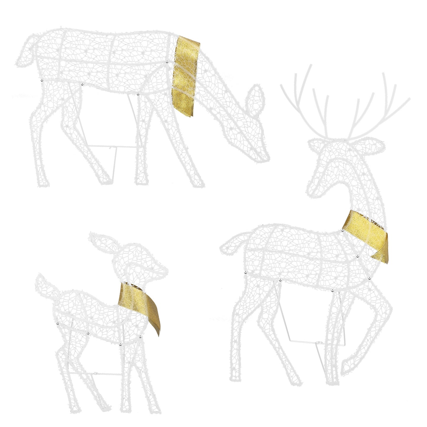 3 Sets of Lighted 2D Reindeer Family Christmas Decoration