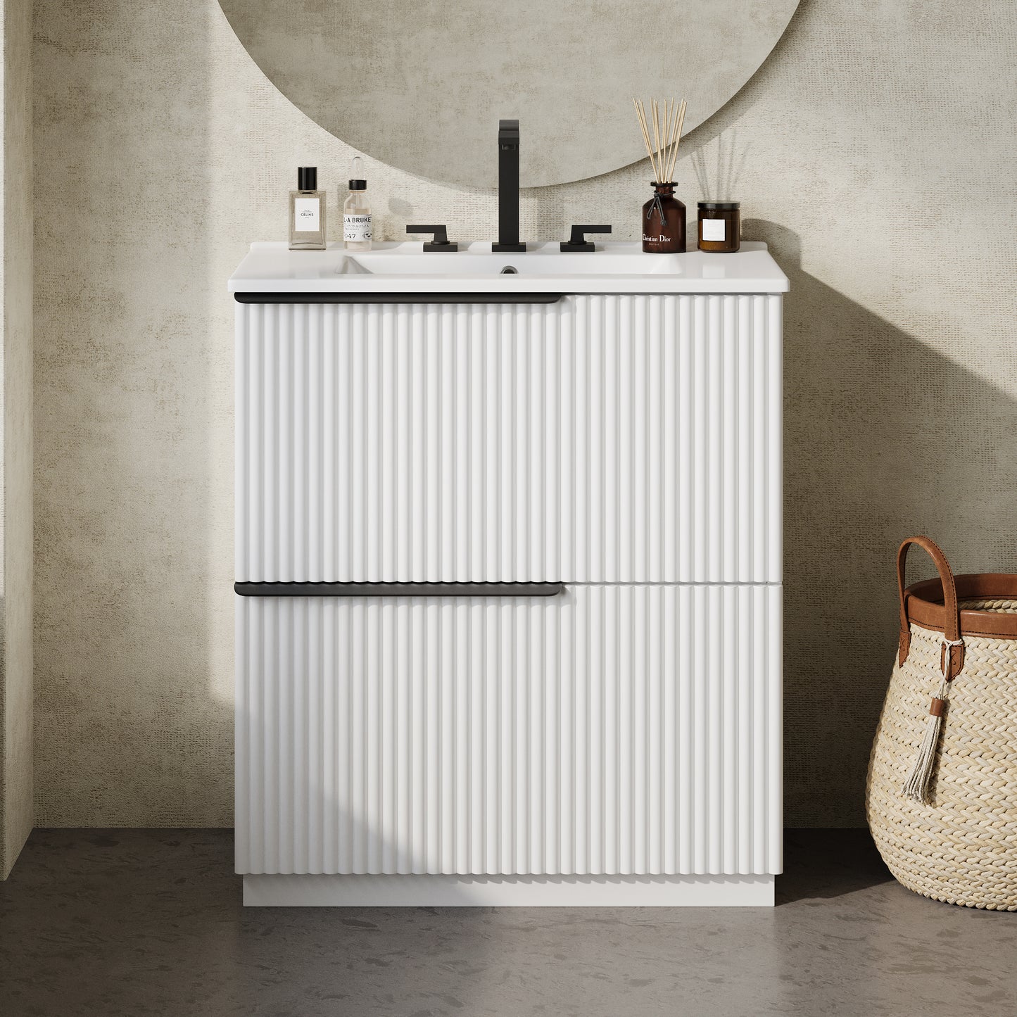 30" Bathroom Vanity with Ceramic Sink & Full-Extension Drawers - White