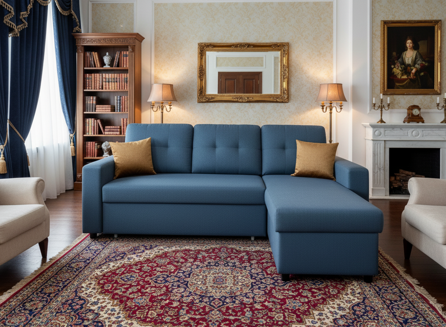 Convertible L-Shaped Sectional Sleeper Sofa Bed, Stylish Apartment