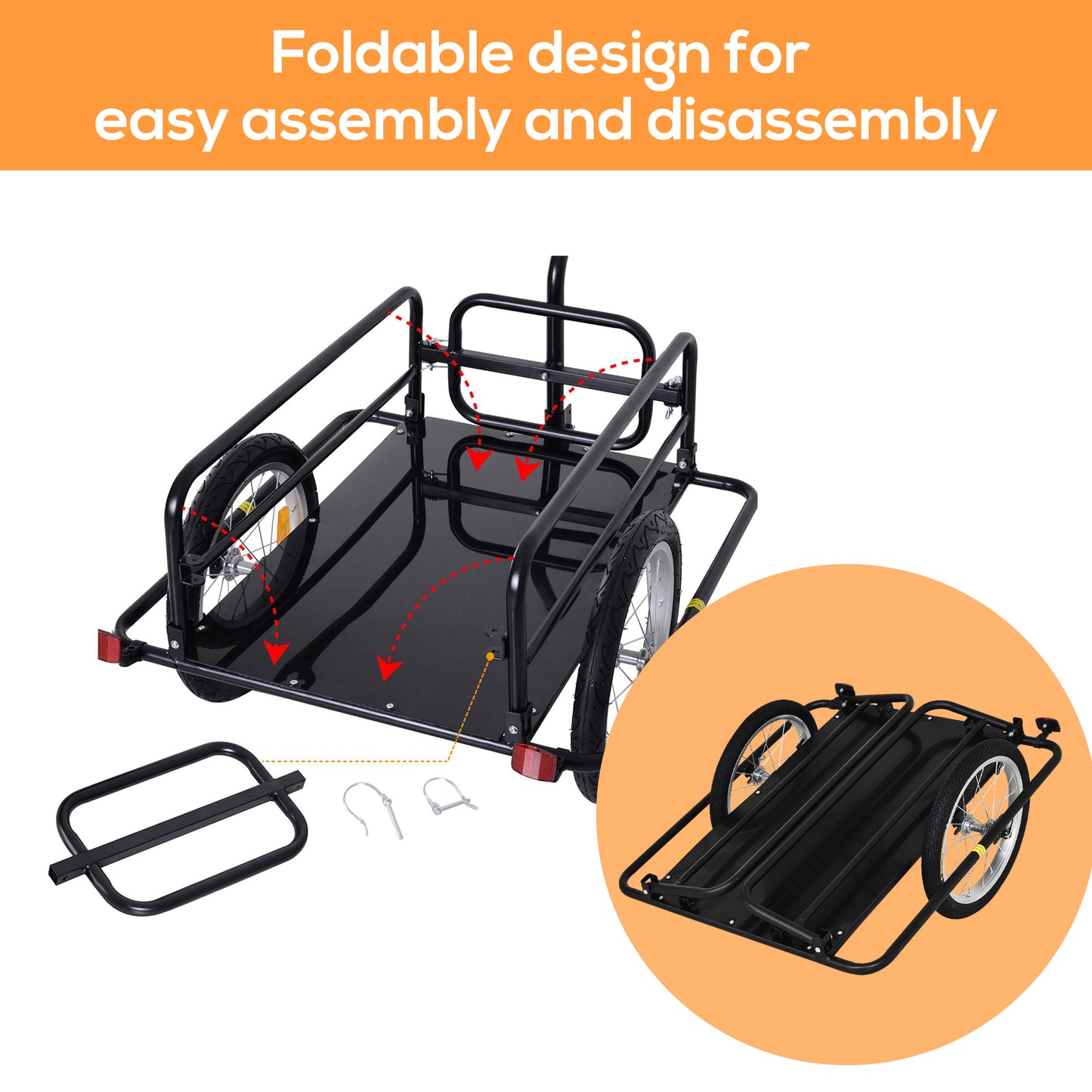Foldable Bike Cargo Trailer Cart - 88 lbs Capacity, Black