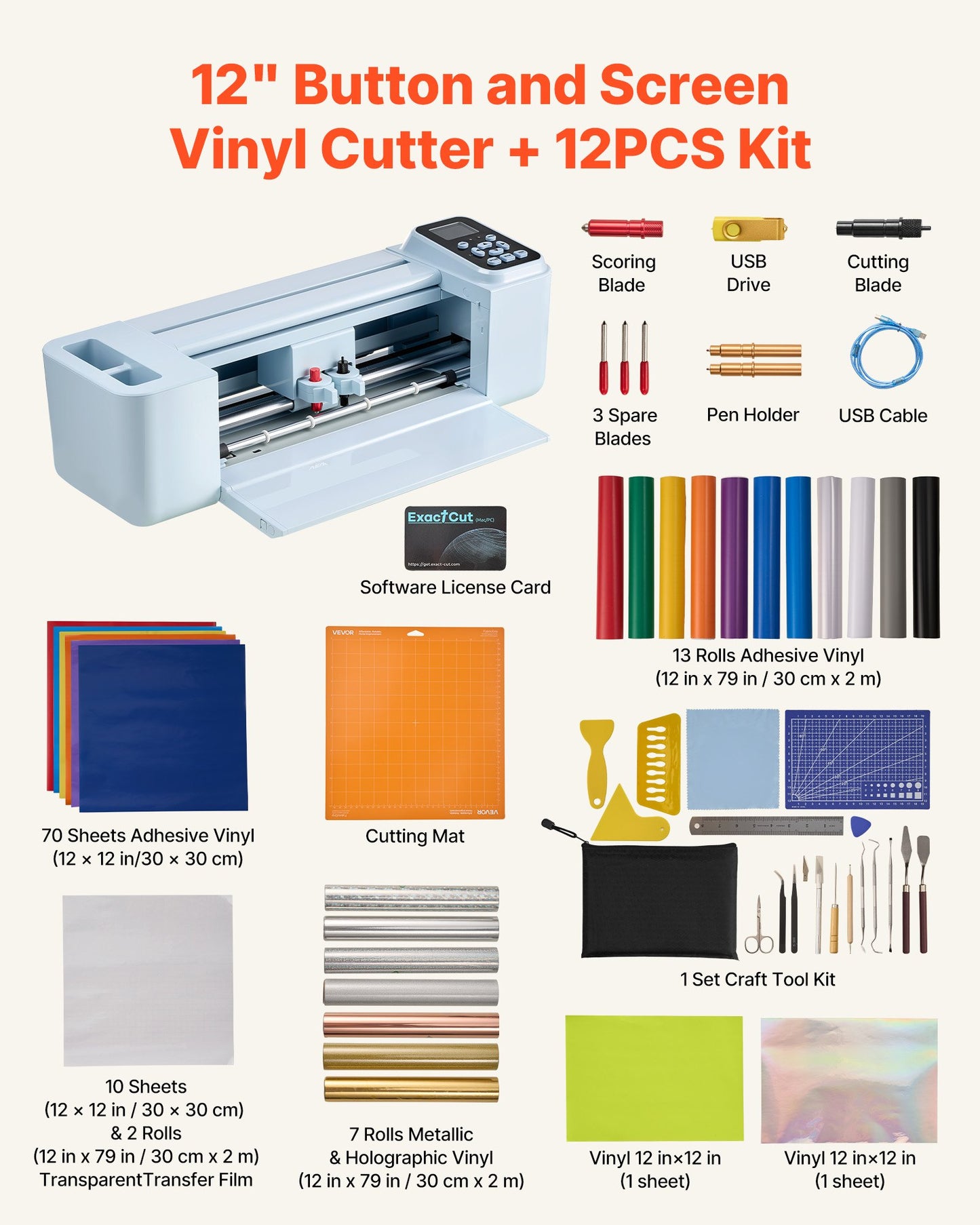 12-Inch Vinyl Cutting Machine with Design Software and Tool Kit - Wireless Compatible