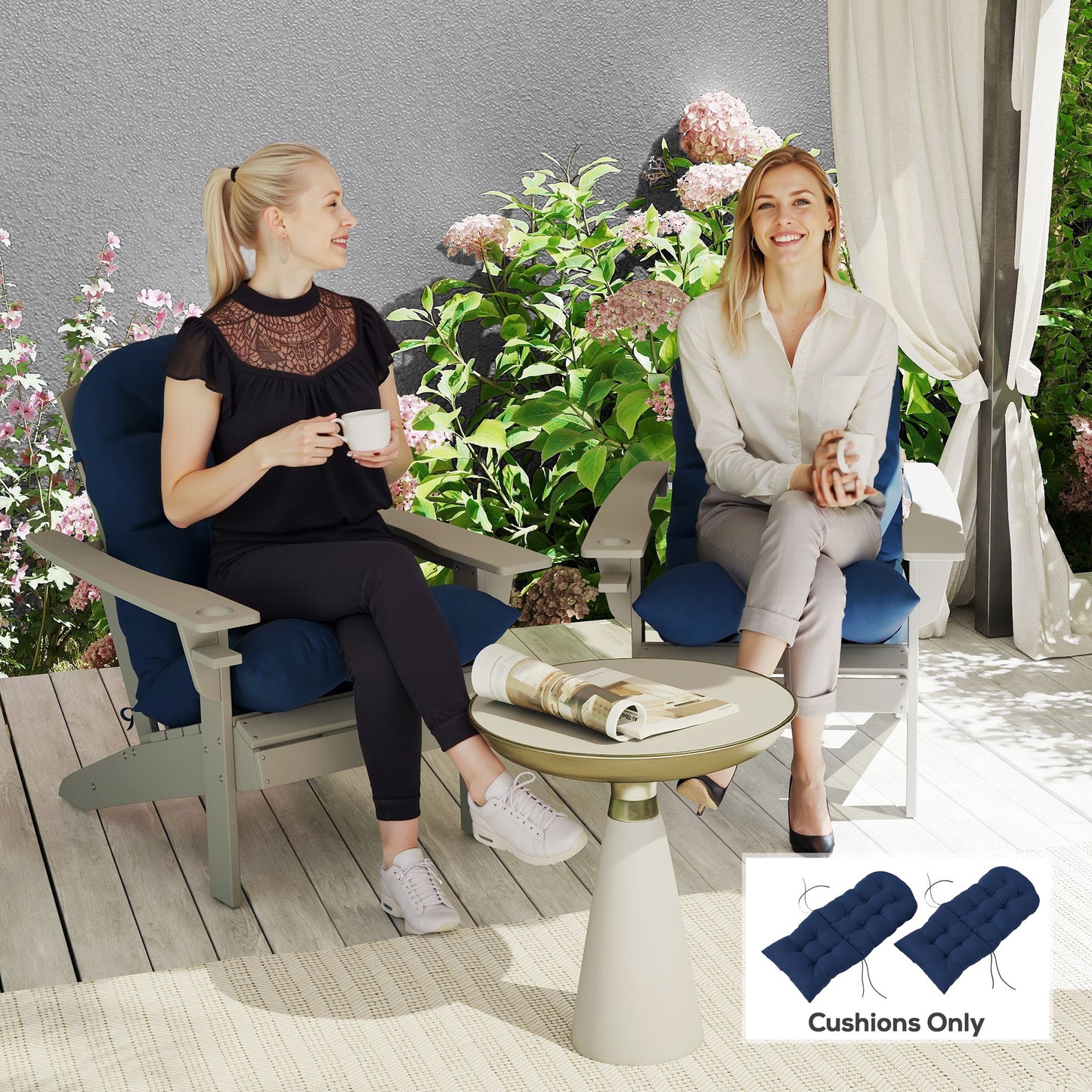 Adirondack Chair Cushions Set of 2 - Navy Blue Tufted Cushions