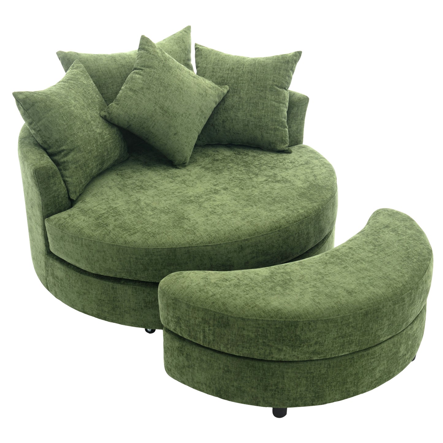 360° Swivel Accent Barrel Chair with Storage Ottoman & 4 Pillows - Green