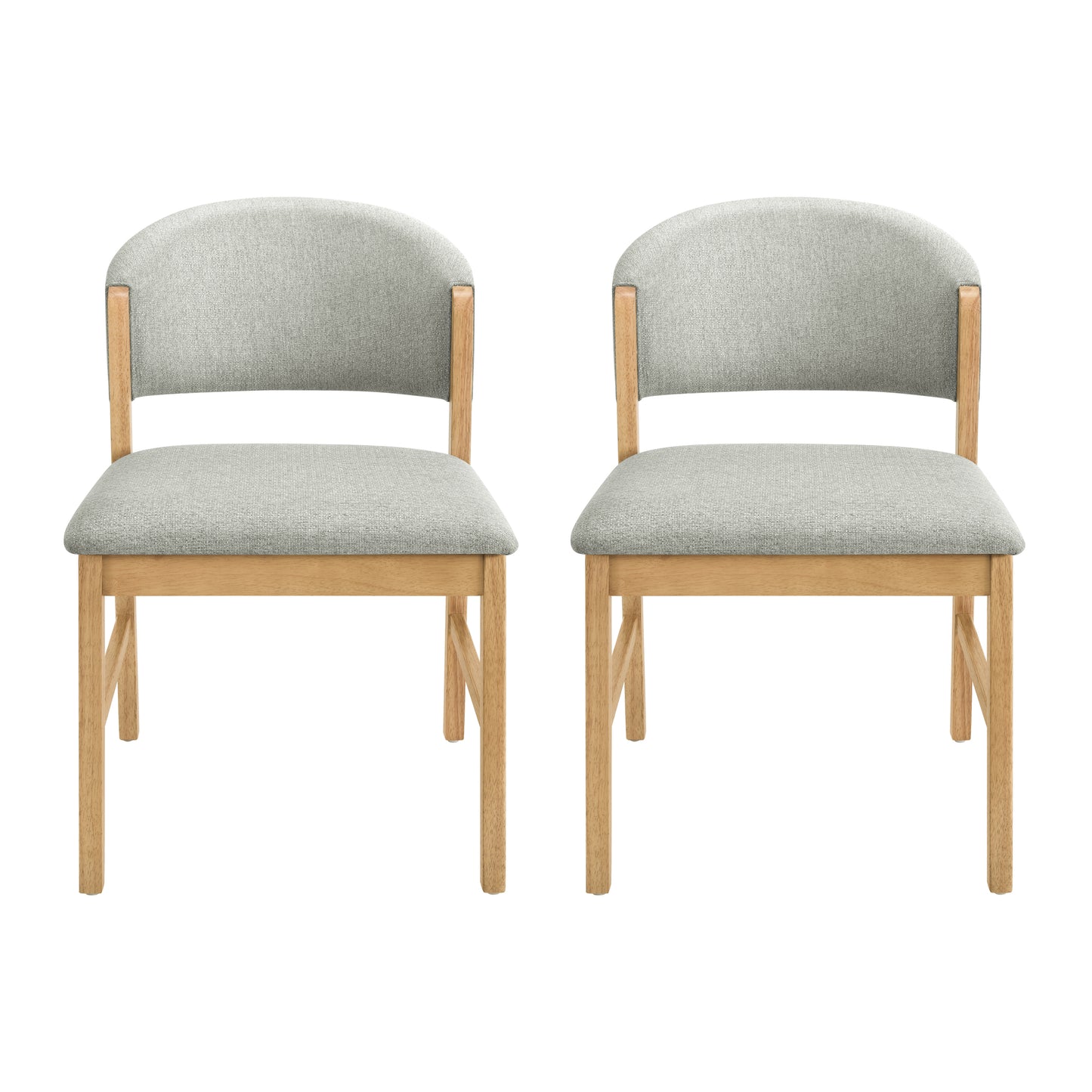Set of 2 Mid-Century Modern Upholstered Dining Chairs - Grayish Green & Natural Oak