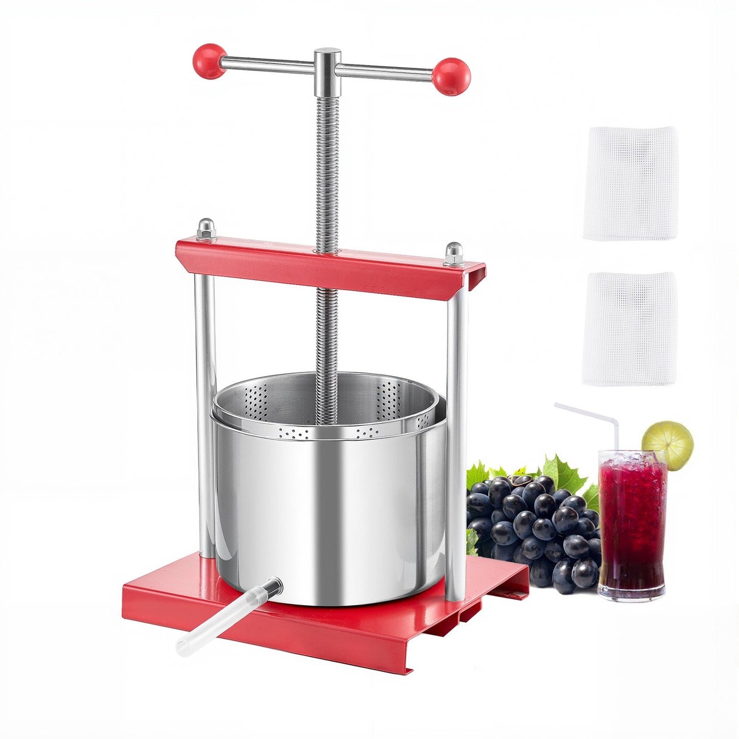 Manual Fruit Wine Press - 1.6 Gallon Stainless Steel Juicer
