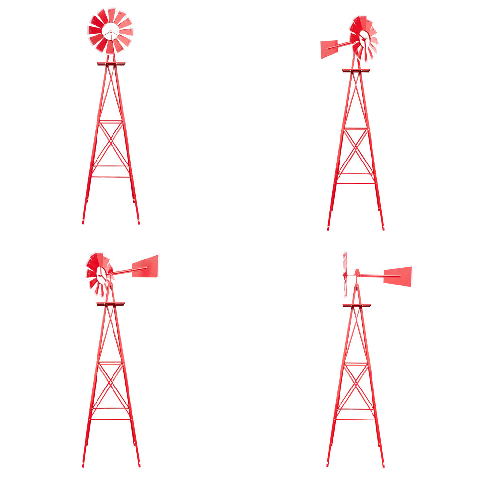 8FT Weather Resistant Garden Windmill with Steel Frame - Red Decorative Windmill for Lawn & Yard