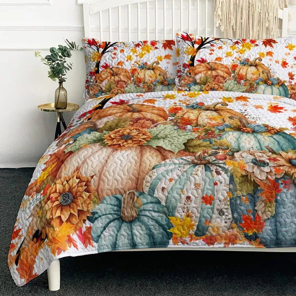 Colorful Pumpkin Pattern Quilt Set - 3 Piece Bedding Set
