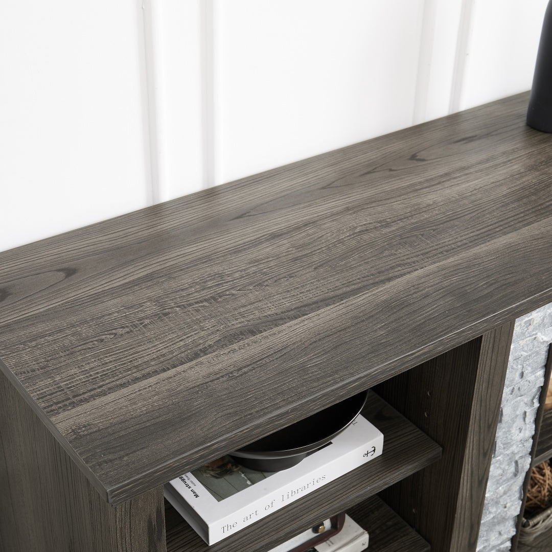Modern Grey TV Stand with Faux Stacked Stone - 70.12"