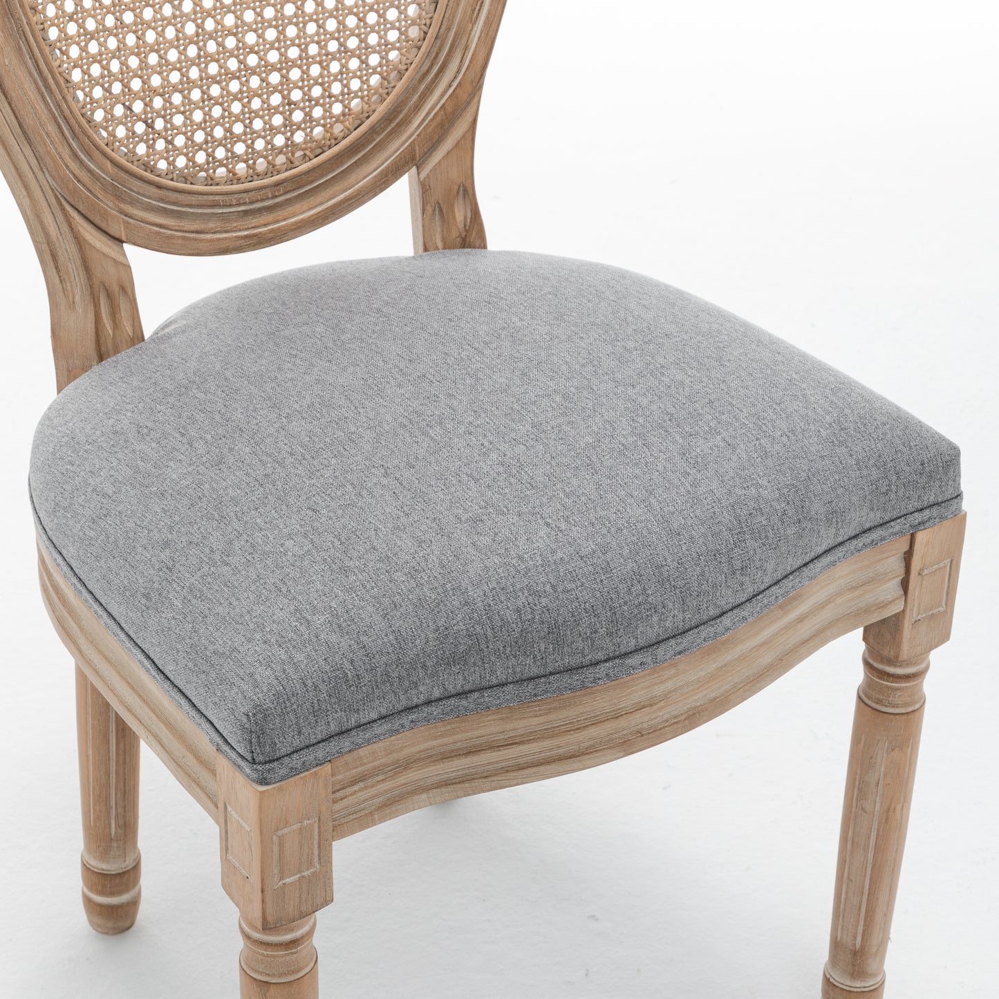 Farmhouse Dining Chairs Set of 2 - Grey Linen & Rattan Backrest