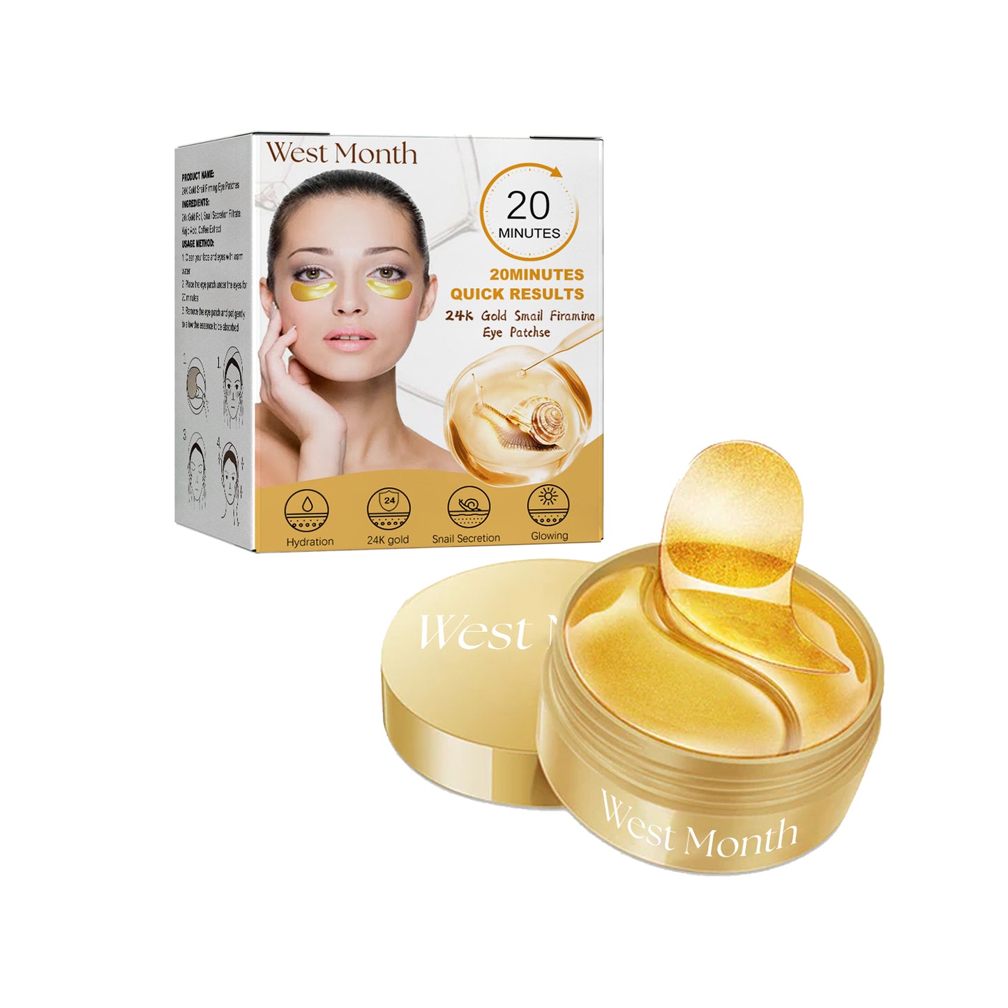Gold Snail Collagen Eye Patches - 60pcs Hydrating Anti-Aging Treatment