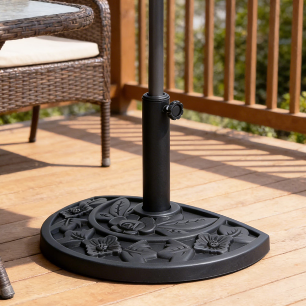 20 Lb Black Half Round Rose Pattern Outdoor Umbrella Base Stand for Patio Garden