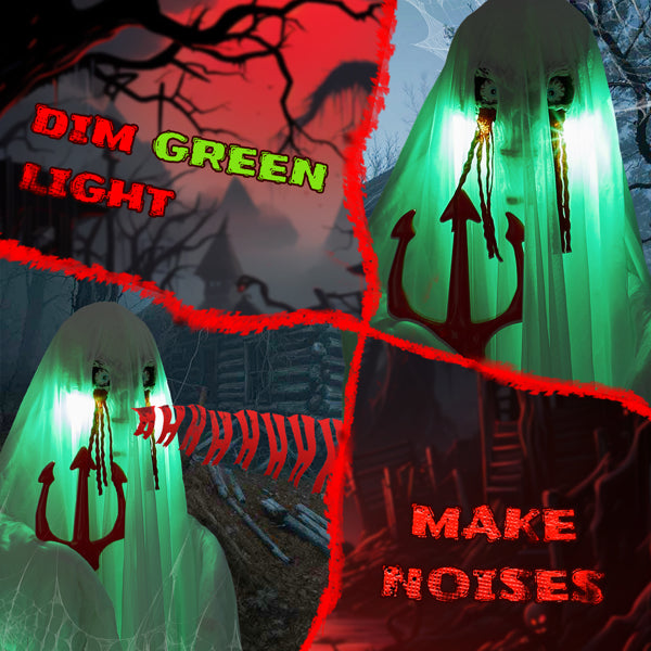 4.3ft Sound-Activated Halloween Ghost Animatronic with Trident
