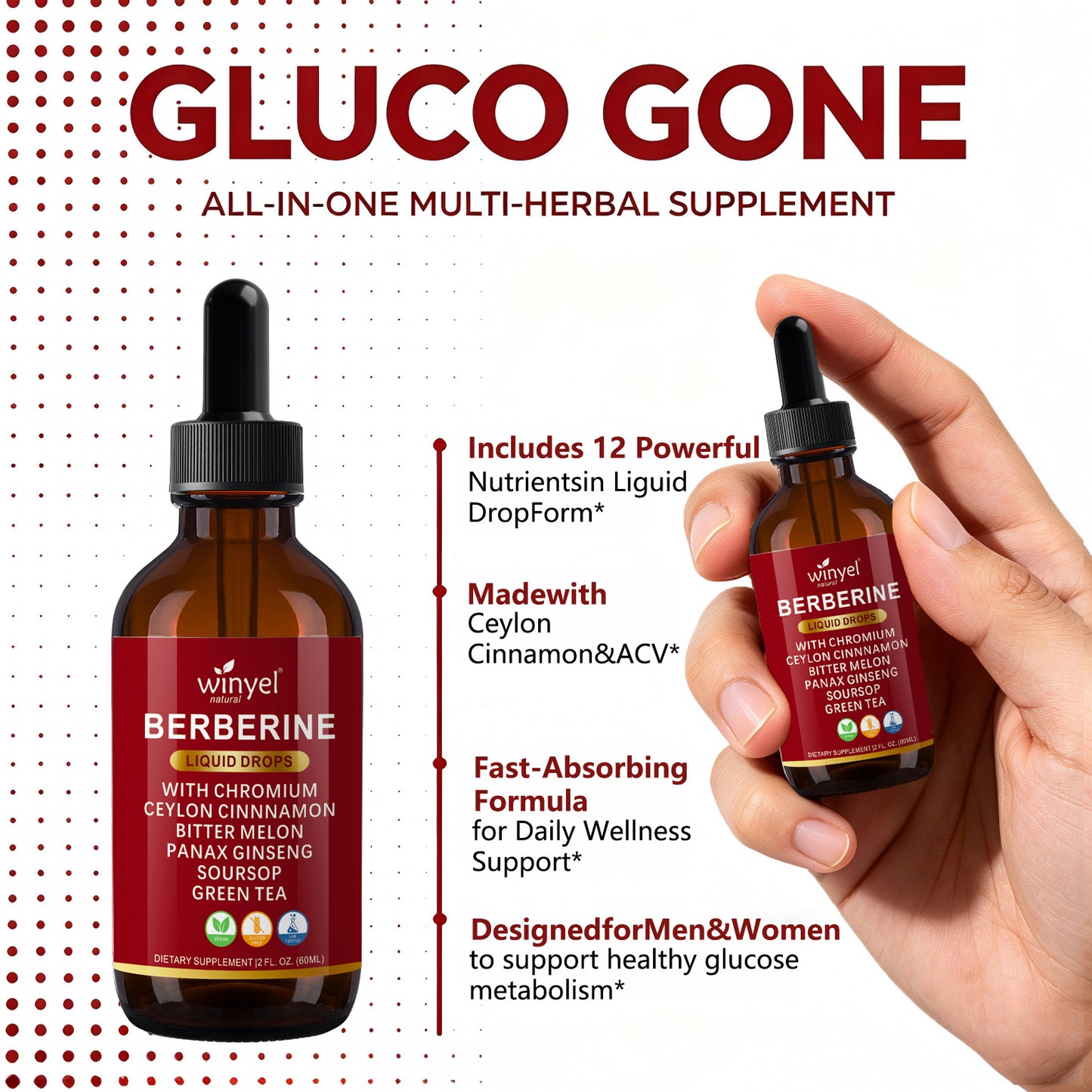 Organic Berberine and Ceylon Cinnamon Liquid Drops with Herbal Complex