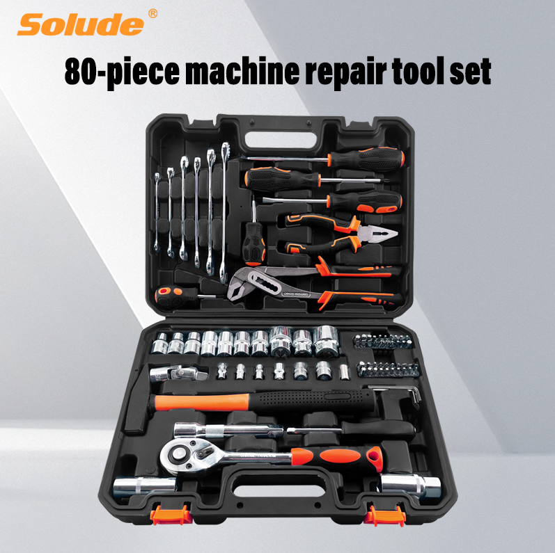 80-Piece Machine Repair Tool Set with Toolbox, Wrenches, Screwdrivers & More