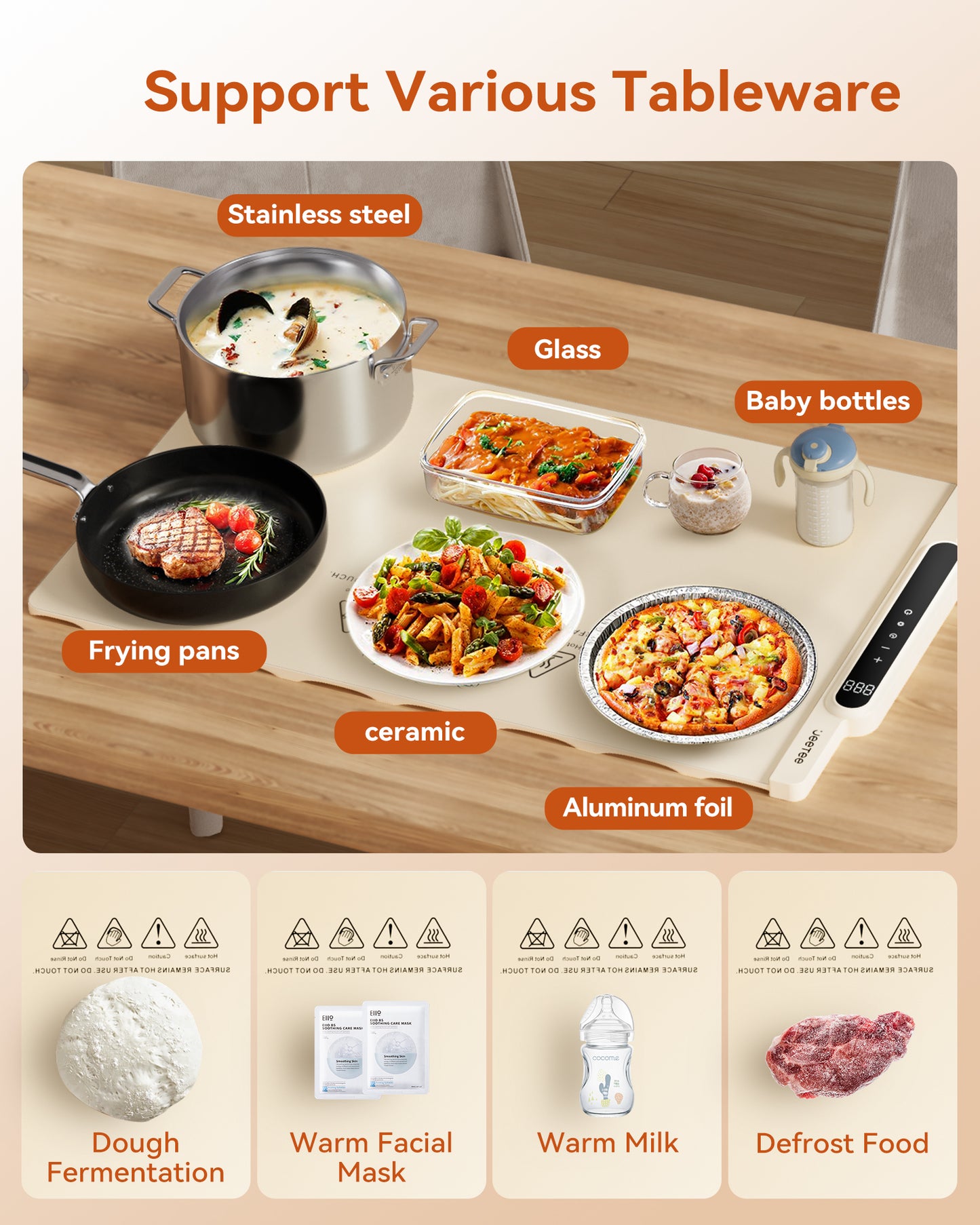 Silicone Food Heating Pad with 10 Temperature Settings, Foldable Kitchen Table Warmer