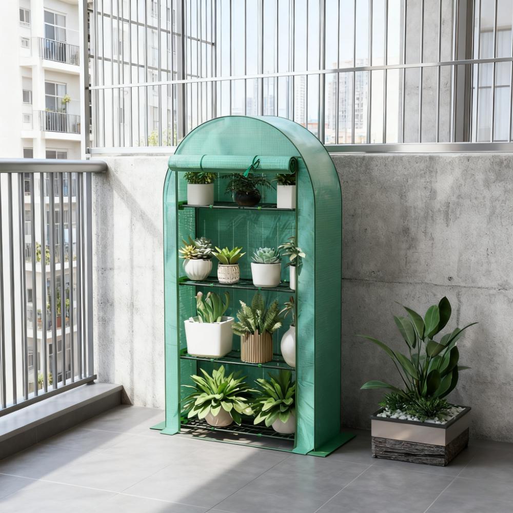 Portable Lean-To Greenhouse with 4 Shelves - Green