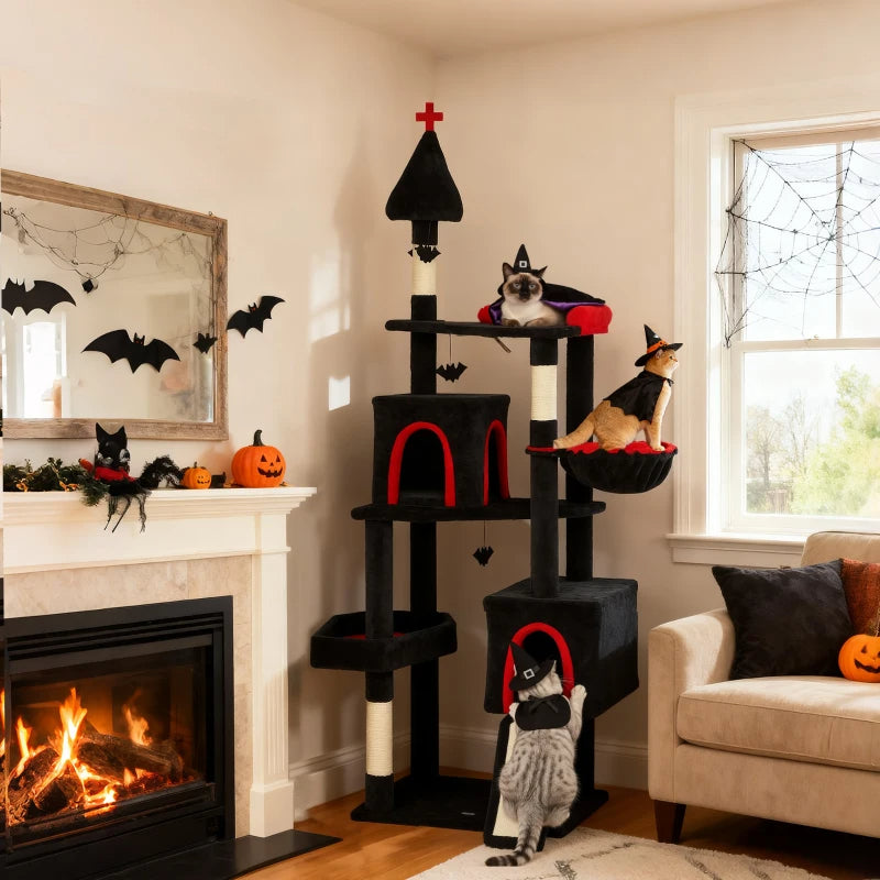 Gothic Cat Tree Tower with Coffin Bed & Sisal Posts - Halloween Decor