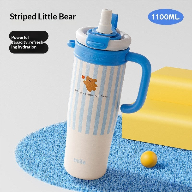 Large Capacity Thermal Insulation Cup with Straw - Stainless Steel Travel Mug