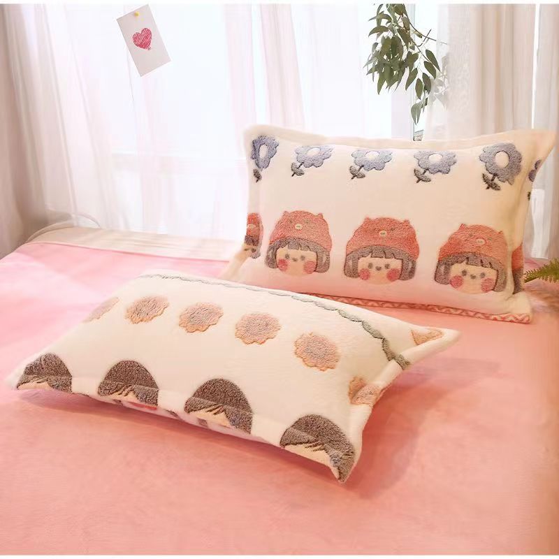 Fleece-Lined Double-Sided Winter Pillowcase - Coral Fleece, 48x74cm, Multiple Styles