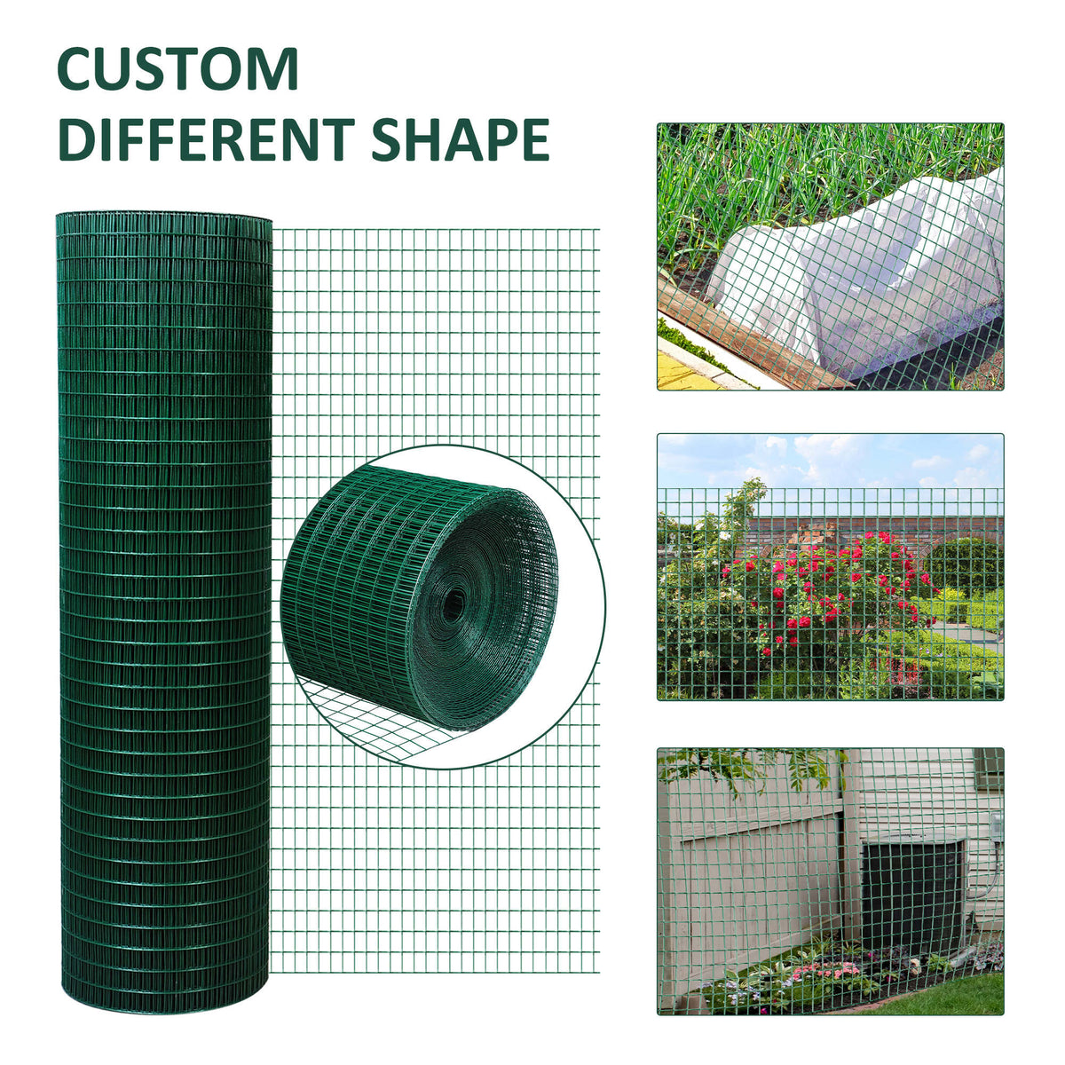 PVC Coated Steel Garden Fencing Mesh for Poultry, Animal Enclosures, and Gardens - Dark Green, 930x265x270mm