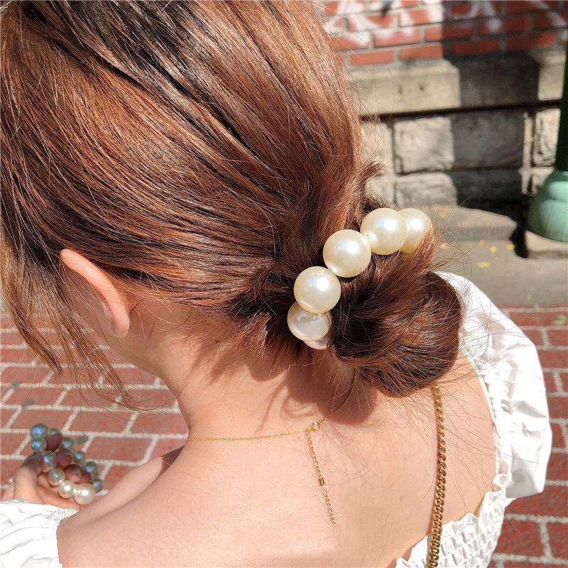Two-Purpose Pearl Hair Band and Ponytail Holder with Big and Small Pearls