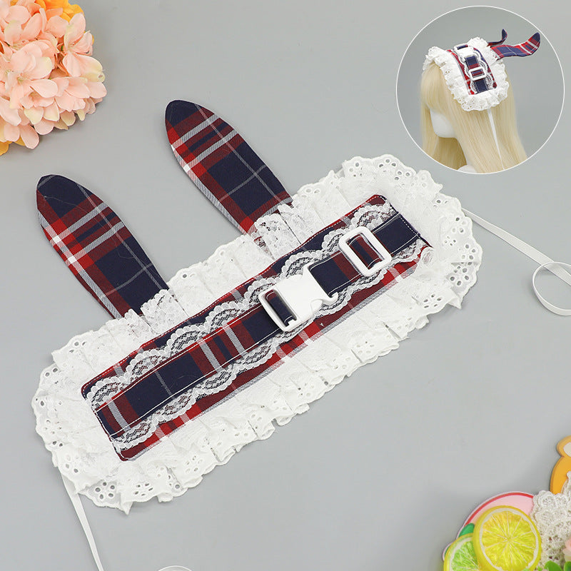 Cute Cat & Rabbit Hair Band - Retro Plaid Buckle