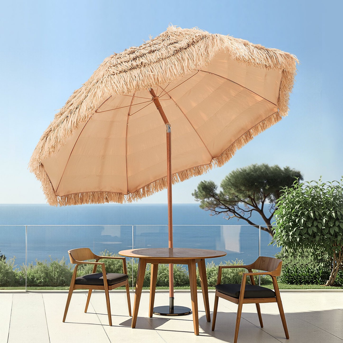 8 Ft Thatched Patio Umbrella with Tilt for Sun Shade - Natural