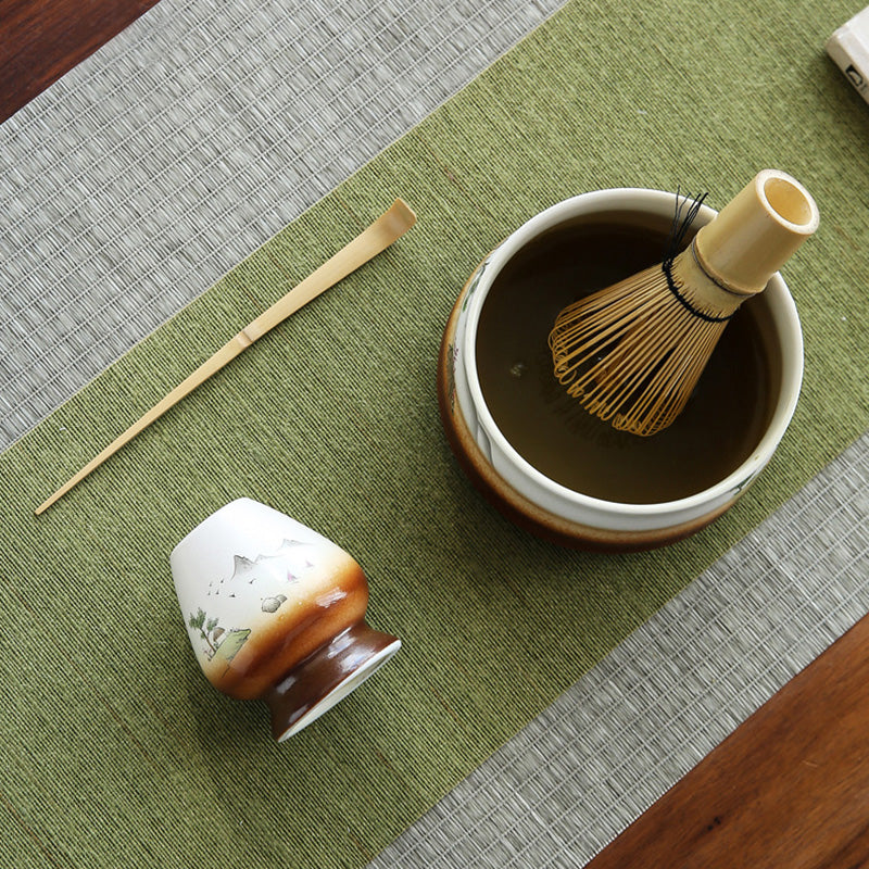 Japanese Matcha Tea Set with Ceramic & Bamboo Accessories - Multiple Colors