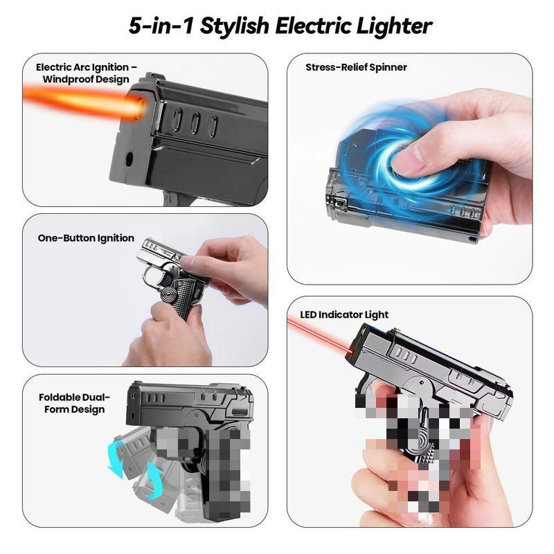 Windproof 2-in-1 Torch Lighter with Fidget Spinner Design - Black