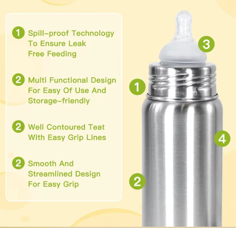 Lightweight 240ml Food-Grade Baby Bottle Stainless Steel Insulated