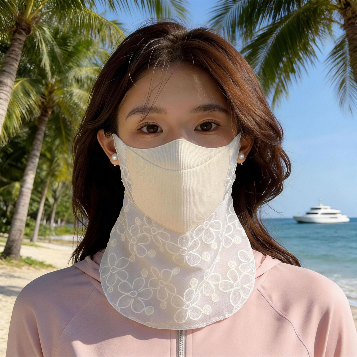 Women's Sun-Protective Face Mask – Sequin Lace UV Shield