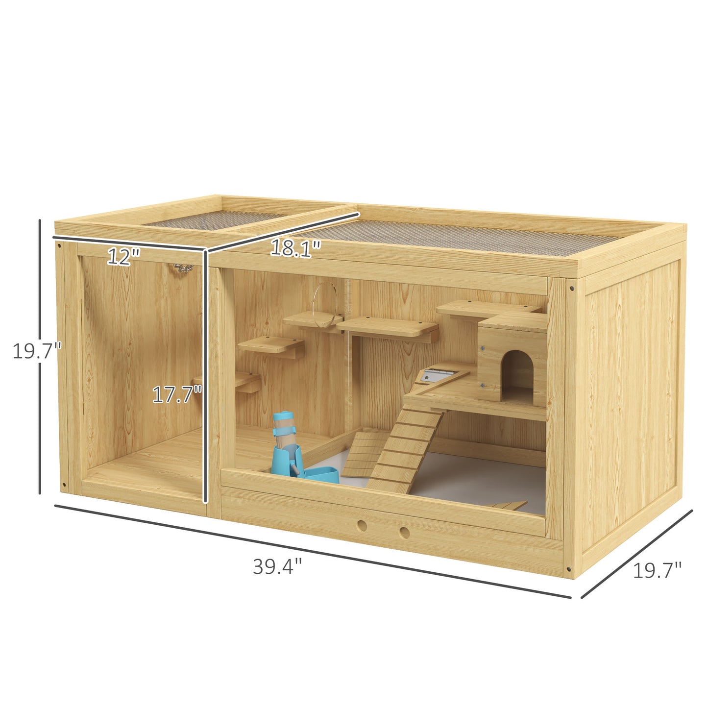 Large Wooden Hamster Cage with Pull-Out Tray & Multi-Level Accessories