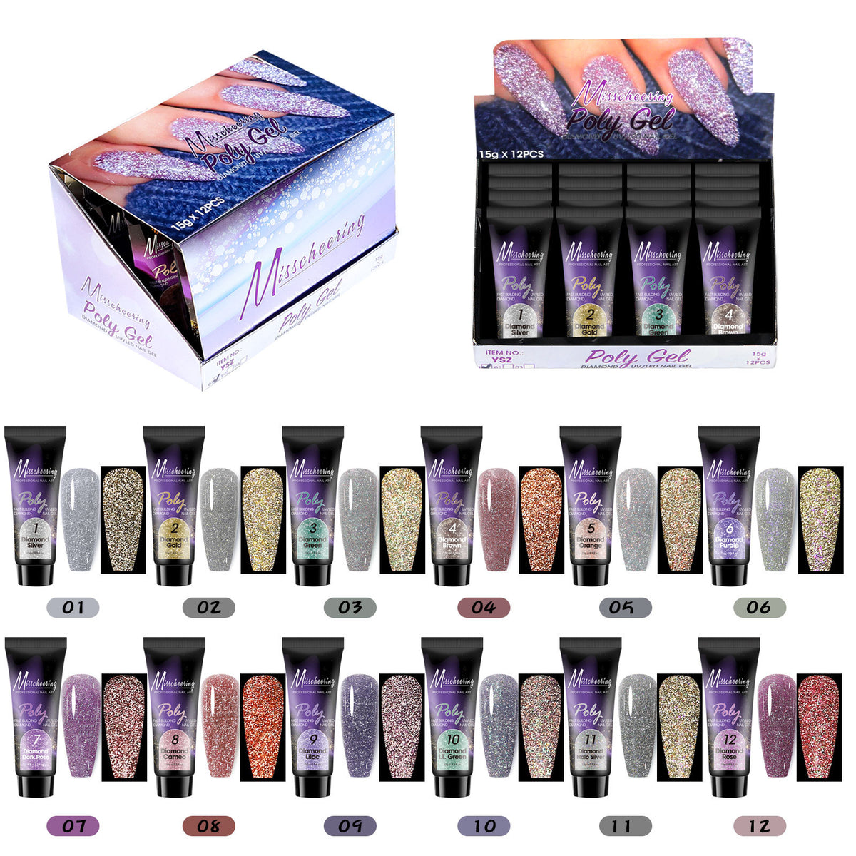 12-Color Sequin Nail Extension Kit - Nail Art & Gel Accessories