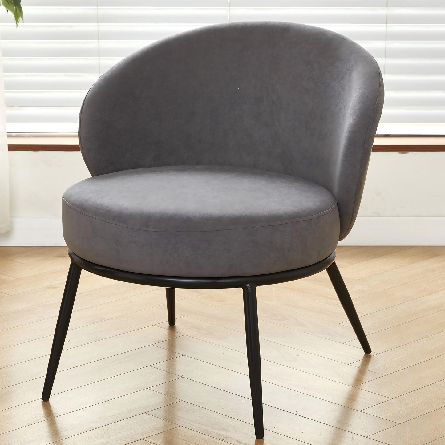 Round Velvet Accent Chair, Mid-Century Modern Upholstered Armchair