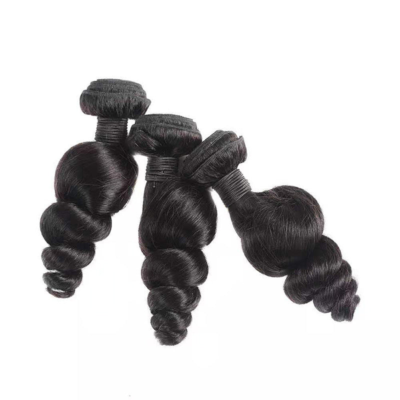 Women's Black Human Hair Weft - Pre-Colored Loose Wave Hair Extensions