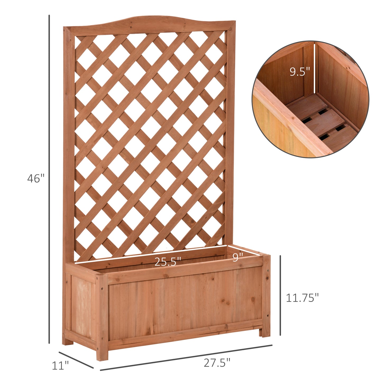 Raised Garden Bed with Trellis 28x11x46 Inches Wooden Planter Box for Outdoors