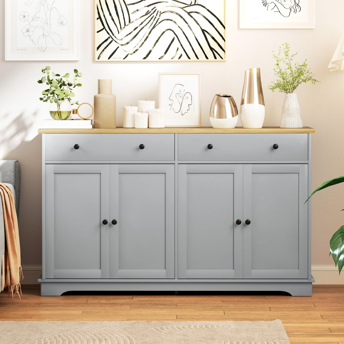 Modern Sideboard Buffet Cabinet with Storage Drawers - Gray